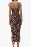 AFRM Hazel Ruched Midi Dress in Chocolate Halo Dot