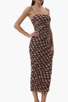 AFRM Hazel Ruched Midi Dress in Chocolate Halo Dot