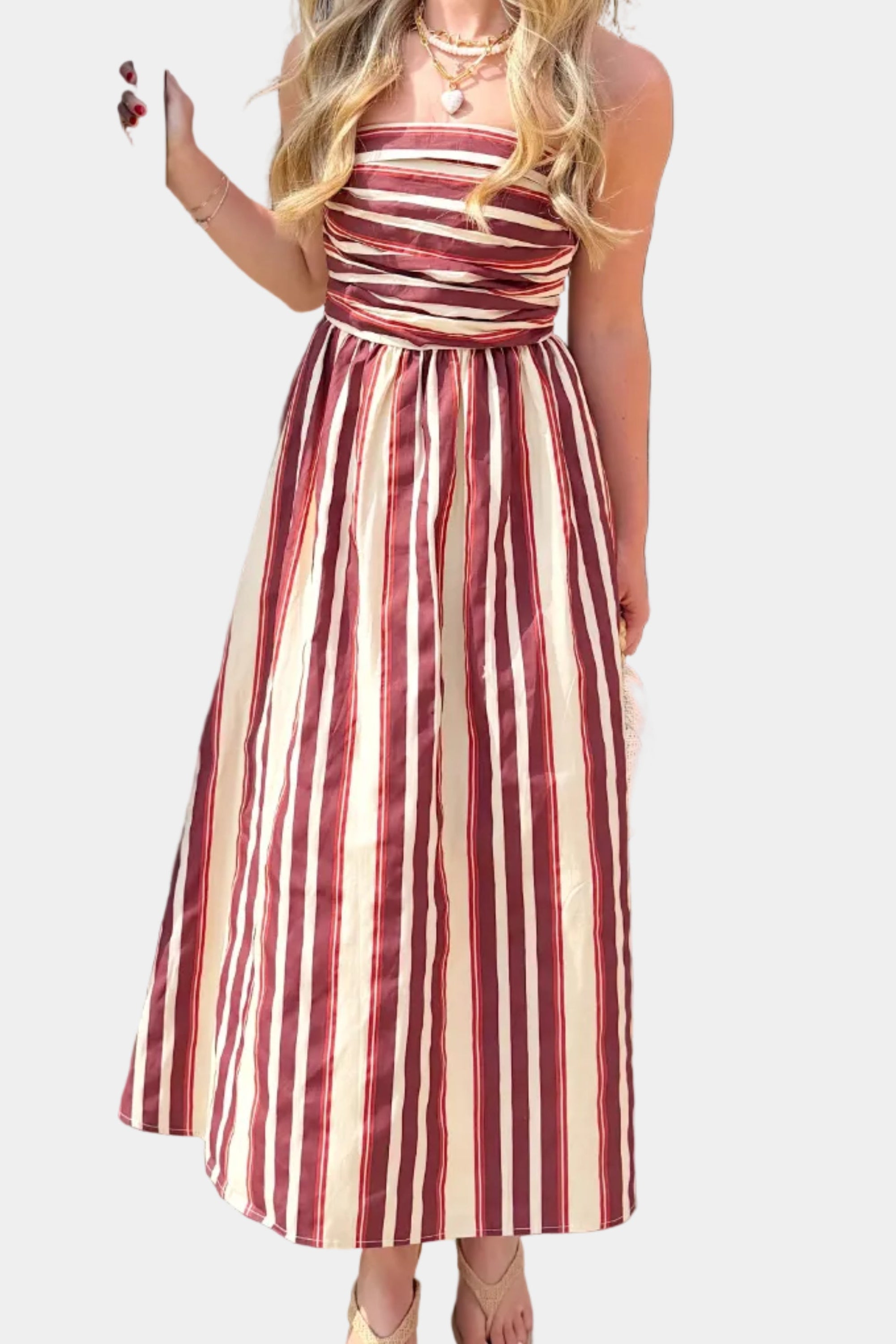 Baker Tube Striped Maxi Dress in Wine Multi