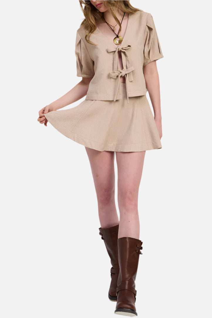 Jacquie The Label Josie Bow Top & Mini Skirt Set