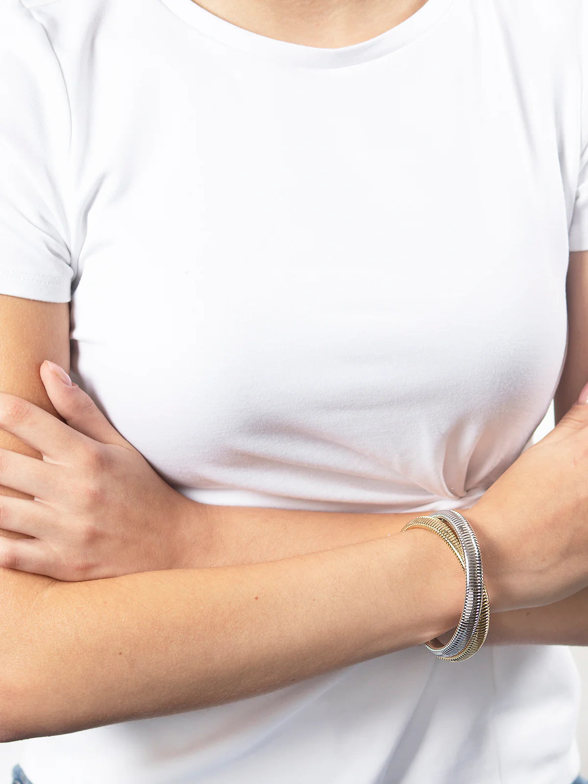 Janis Savitt Double Cobra Bracelet 7 mm in Gold + Rhodium