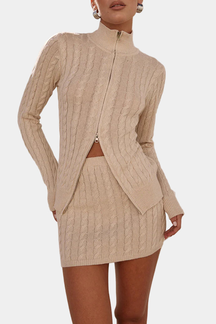 Runaway The Label Katarina Long Sleeve Knit Top & Mini Skirt Set