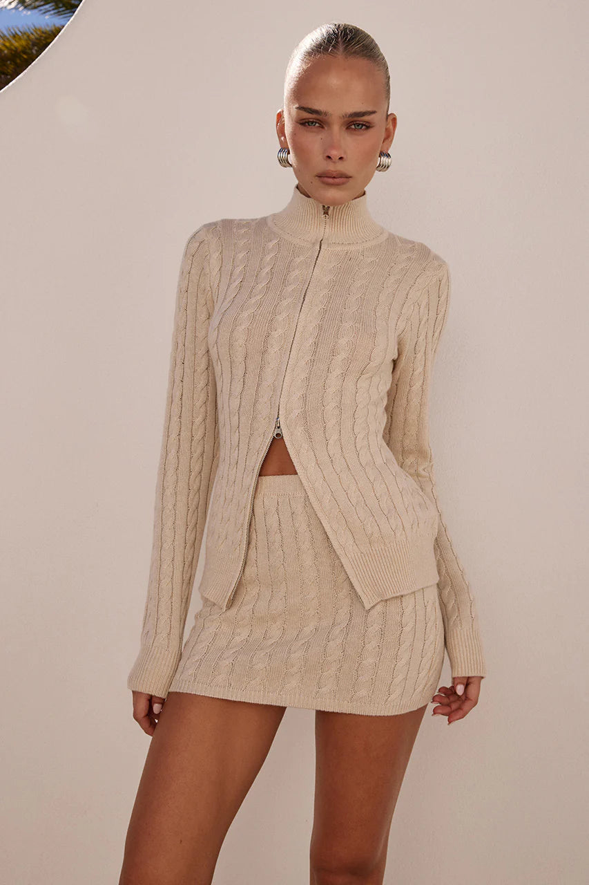 Runaway The Label Katarina Long Sleeve Knit Top & Mini Skirt Set