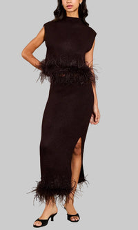Saylor Kelsei Feather Knit Midi Skirt Set