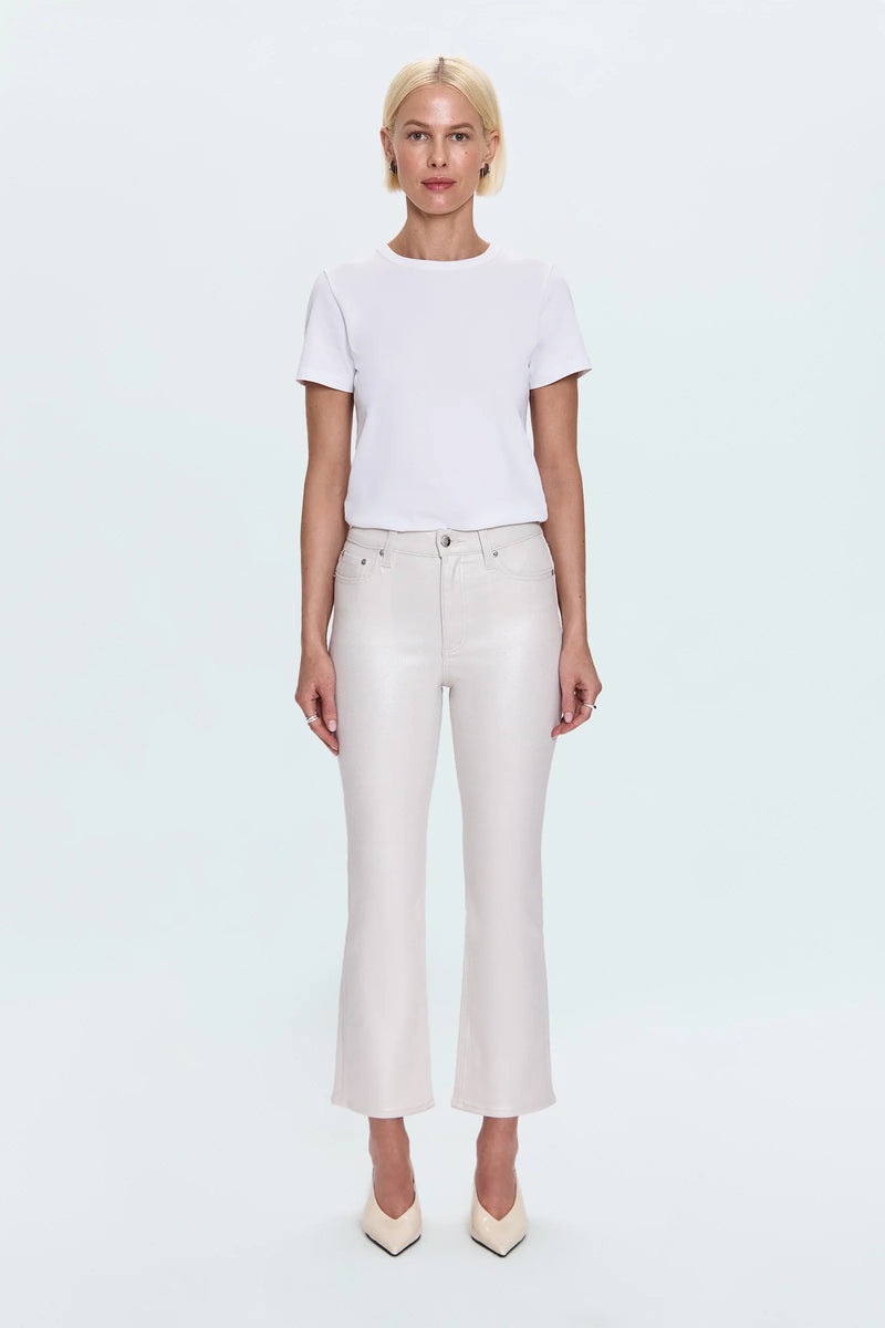 Pistola Lennon High Rise Crop Boot Coated Pants in Ivory Luster