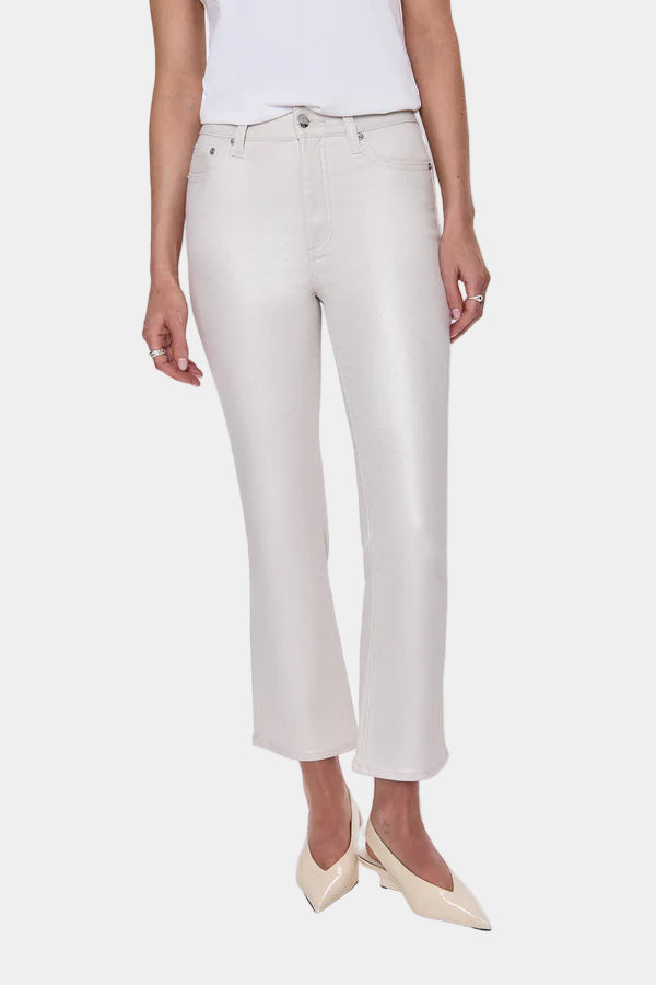 Pistola Lennon High Rise Crop Boot Coated Pants in Ivory Luster