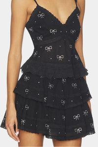 Love Shack Fancy Bow Embellished Ruffle Mini Skirt