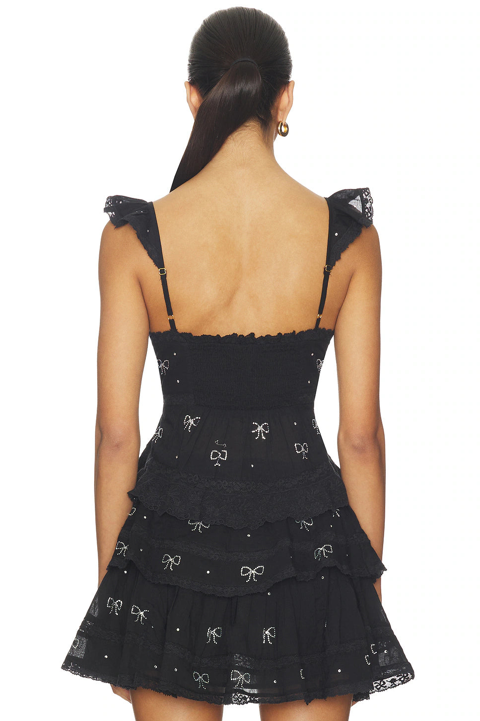 Love Shack Fancy Bow Embellished Ruffle Mini Skirt