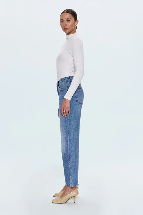 Pistola Lexi Mid Rise Bowed Straight Jeans in Metropolis