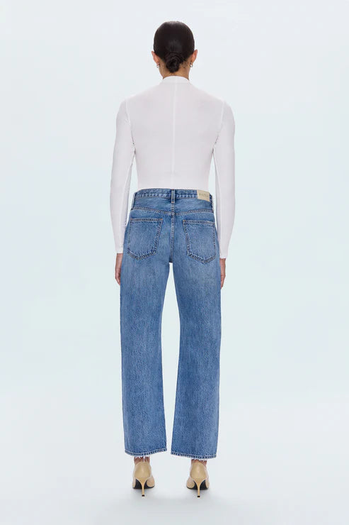 Pistola Lexi Mid Rise Bowed Straight Jeans in Metropolis