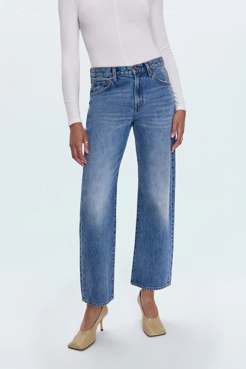 Pistola Lexi Mid Rise Bowed Straight Jeans in Metropolis