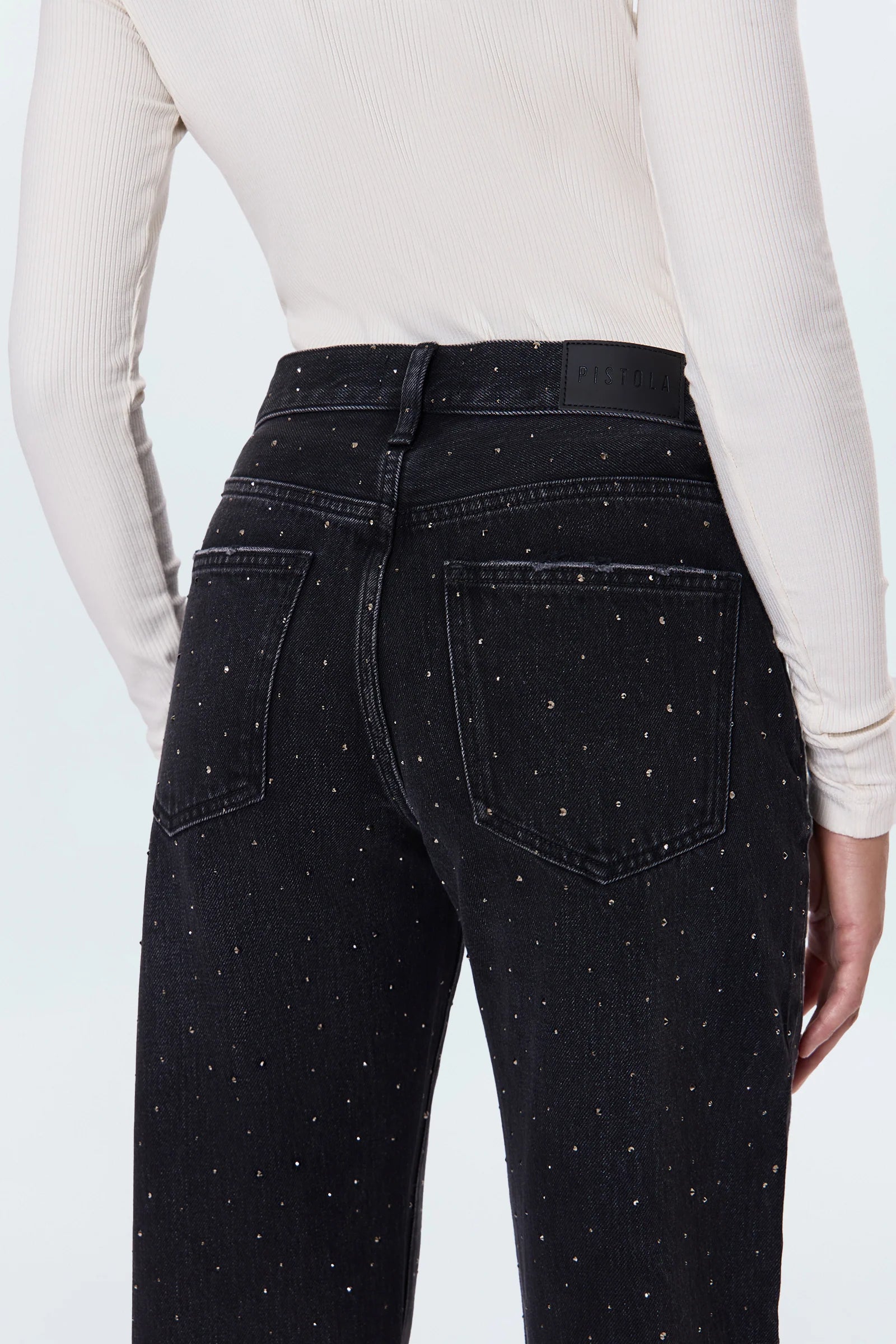 Pistola Lexi Mid Rise Bowed Straight Jeans in Silver Screen