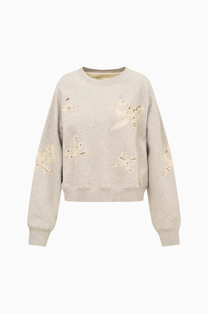 Love Shack Fancy Linetta Lace Bow Pullover