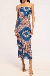 MISA Thara Dress in Sapphire Tapis Satin