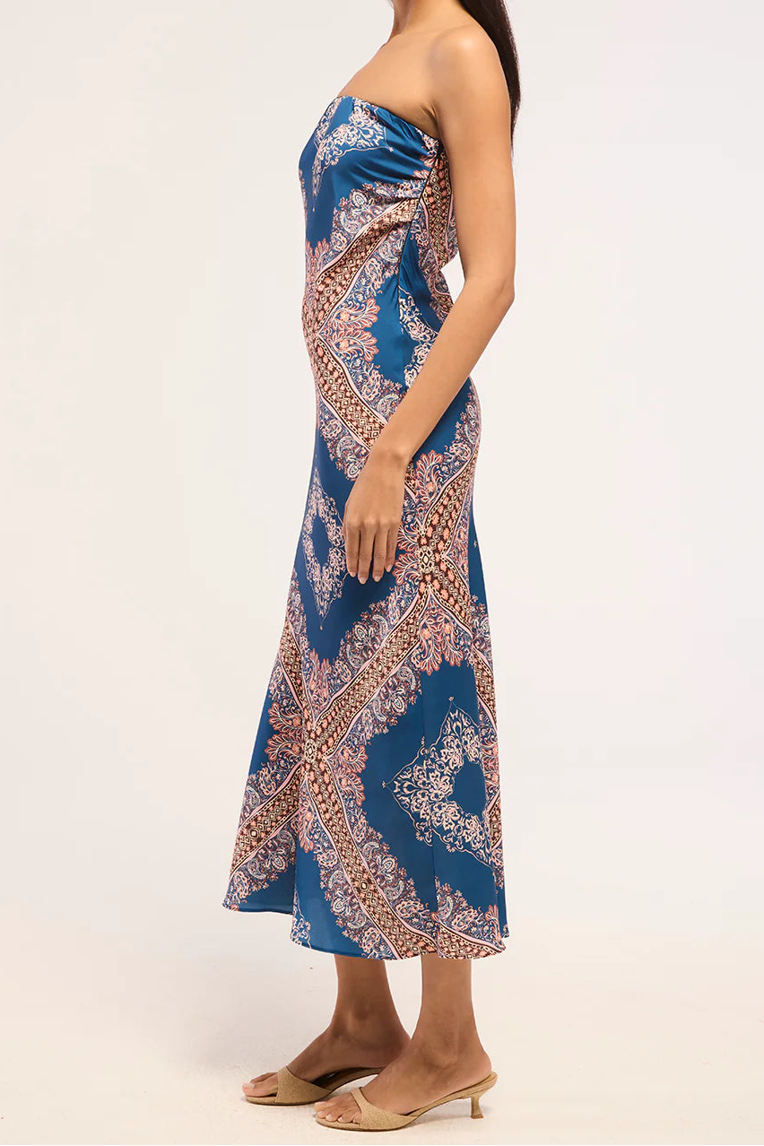 MISA Thara Dress in Sapphire Tapis Satin