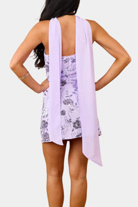 Zea Strapless Scarf Mini Dress in Lavender