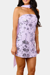 Zea Strapless Scarf Mini Dress in Lavender