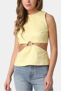 Liz Sleeveless Cut Out Linen Top in Butter