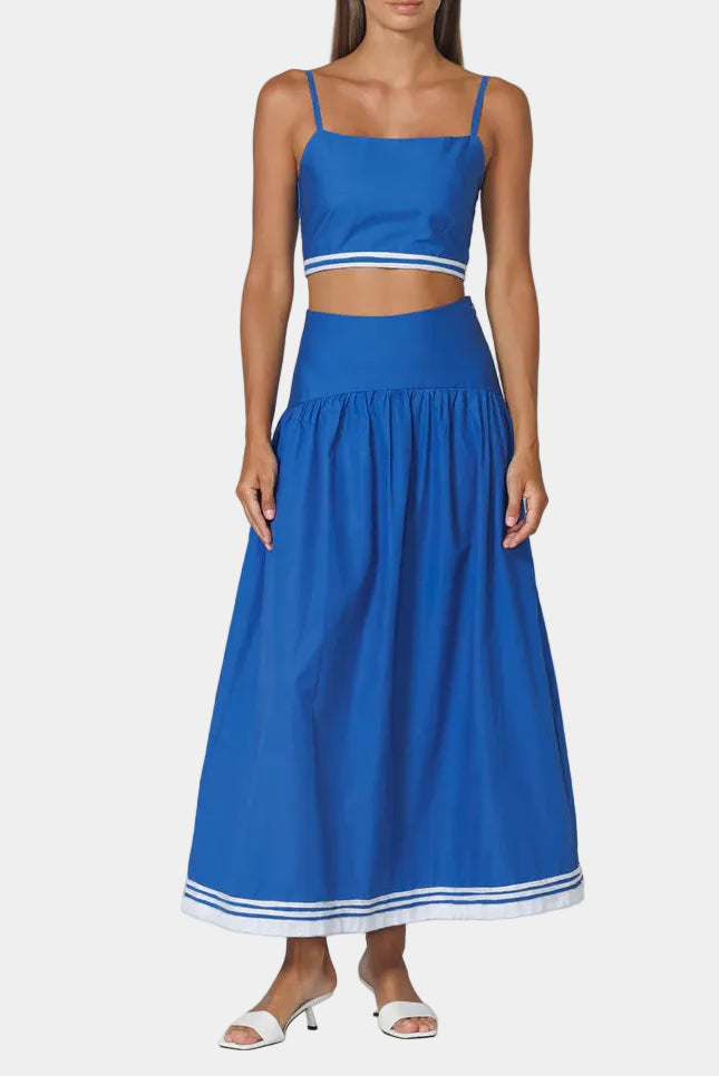 LUSANA Oliver Embroidered Poplin Skirt Set in Sapphire Stripe