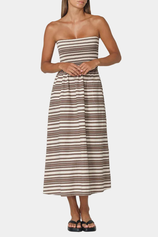 LUSANA Dion Strapless Poplin Dress in Beachmark Stripe