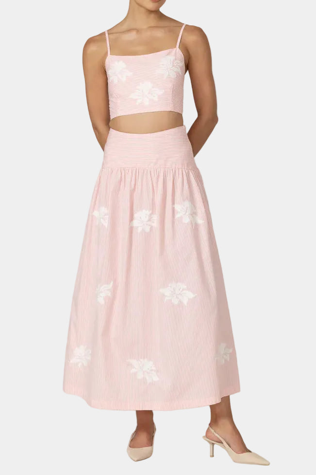 LUSANA Oliver Embroidered Poplin Skirt Set in Orchid Stripe