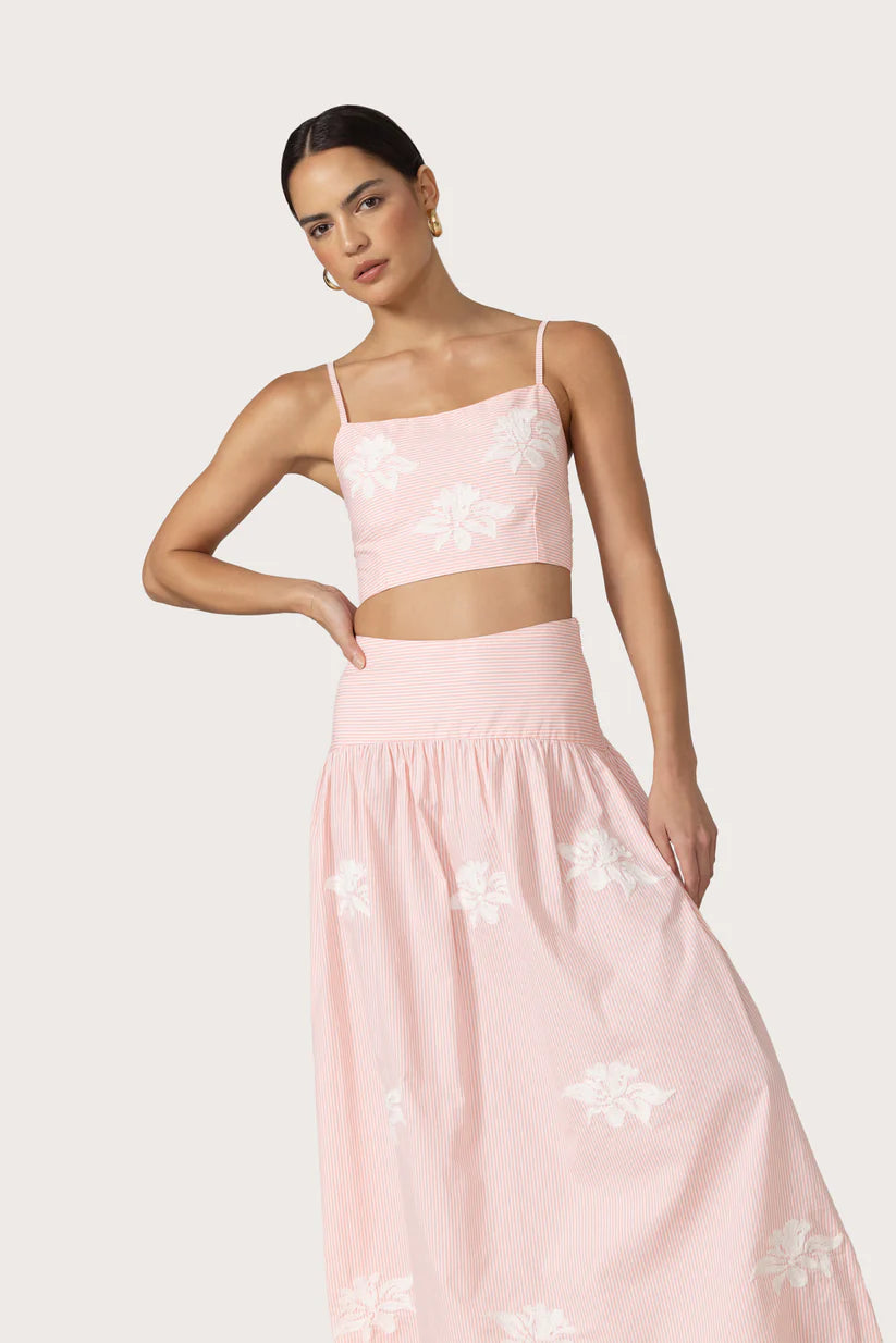 LUSANA Oliver Embroidered Poplin Skirt Set in Orchid Stripe