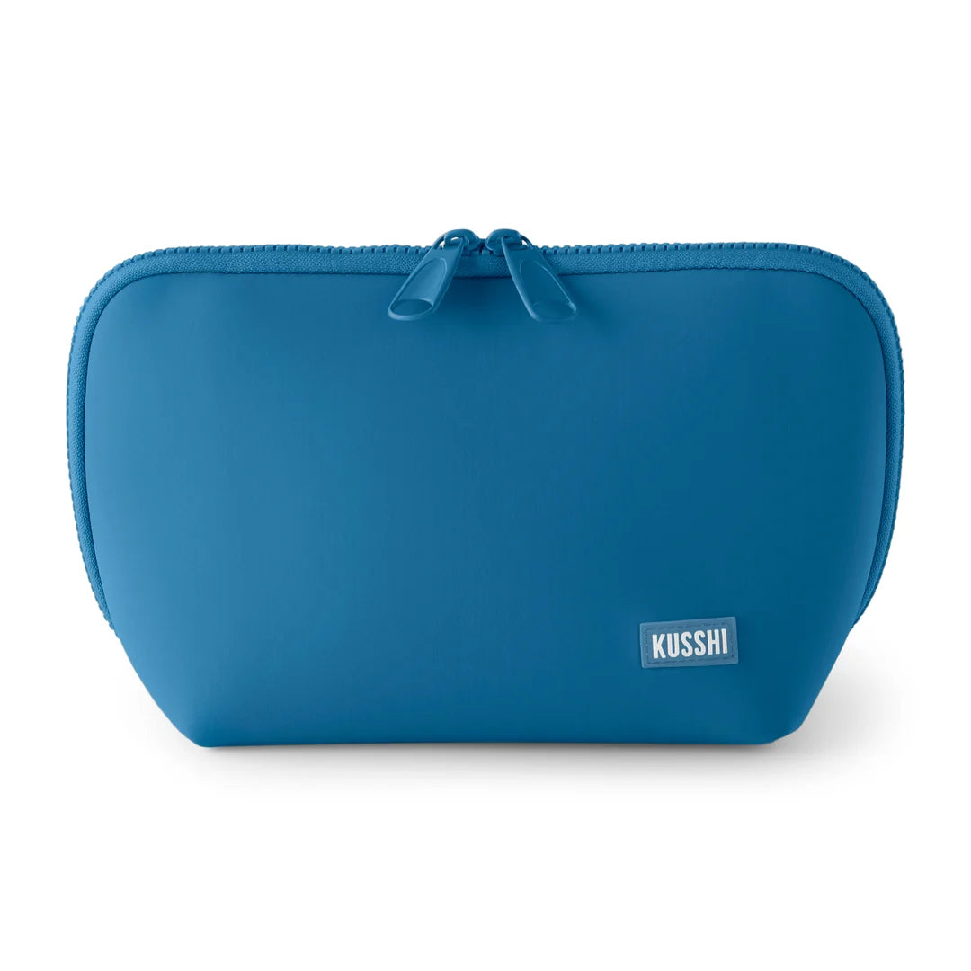 KUSSHI Neoprene Makeup Bag in Midnight Teal/Raspberry