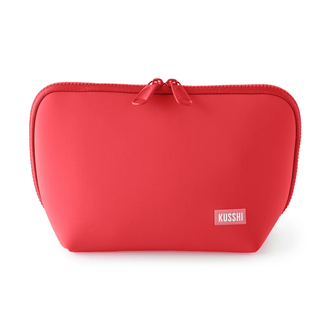 KUSSHI Neoprene Makeup Bag in Coral Red/Periwinkle