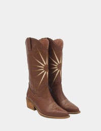 Stivali NY Moonrise Western Cowboy Boots in Brown Leather