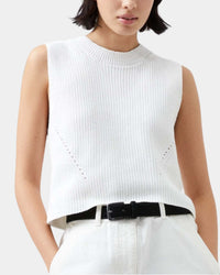 French Connection Mozart Crewneck Sleeveless Vest in Winter White