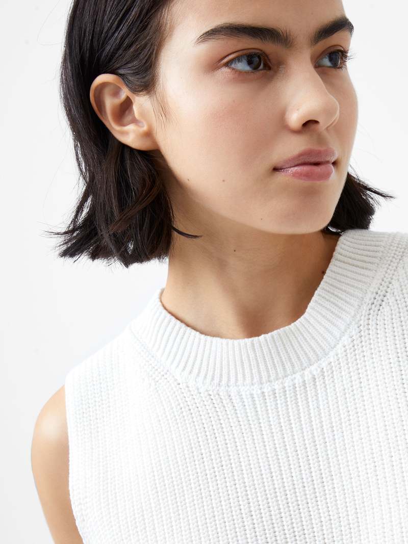 French Connection Mozart Crewneck Sleeveless Vest in Winter White