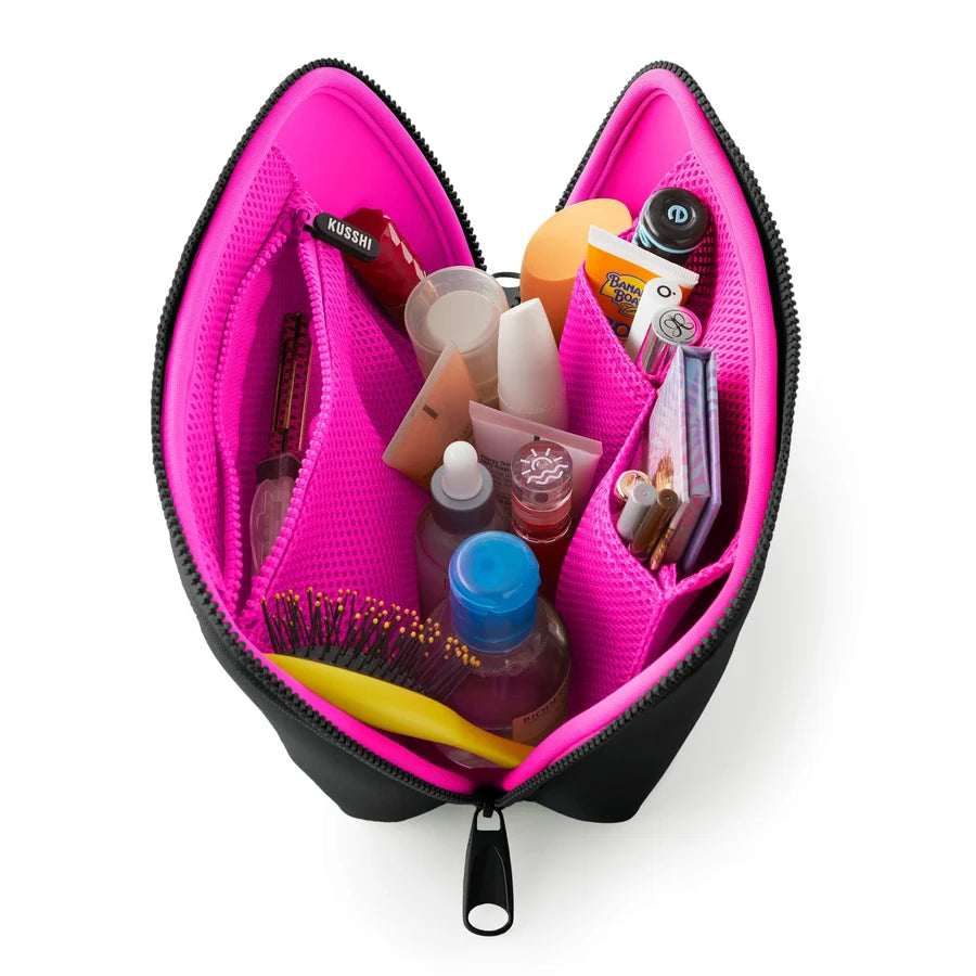 KUSSHI Neoprene Makeup Bag in Black/Pink