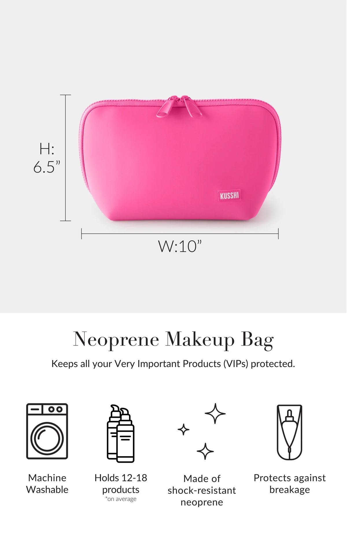 KUSSHI Neoprene Makeup Bag in French Pink/Sherbert