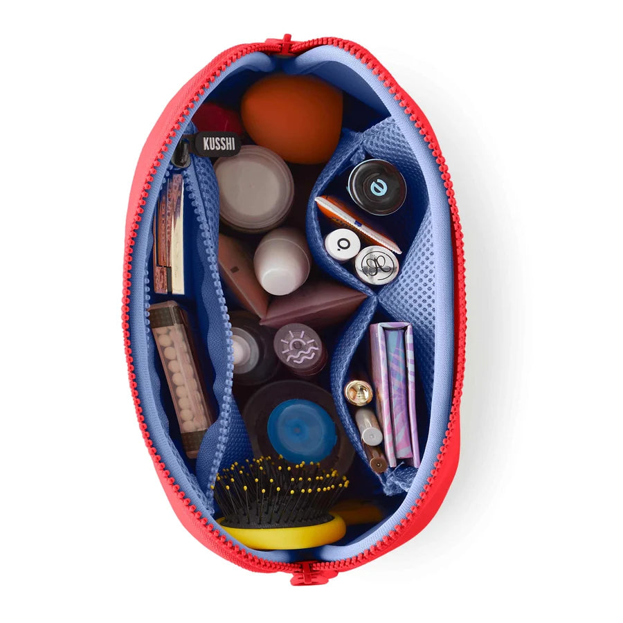 KUSSHI Neoprene Makeup Bag in Coral Red/Periwinkle
