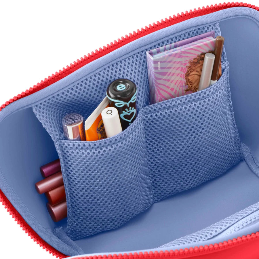 KUSSHI Neoprene Makeup Bag in Coral Red/Periwinkle
