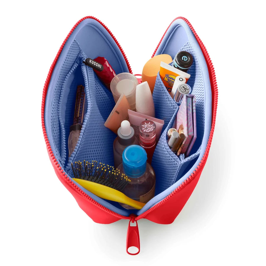 KUSSHI Neoprene Makeup Bag in Coral Red/Periwinkle