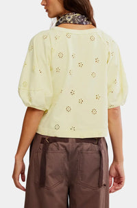 Free People Jessie Eyelet Tee in Lemon Water