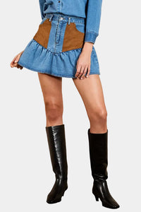 Saylor Pippi Denim Suede Skirt