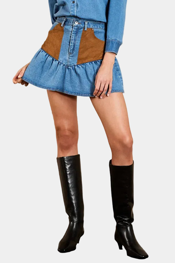 Saylor Pippi Denim Suede Skirt