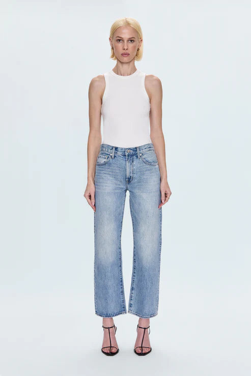 Pistola Lexi Mid Rise Bowed Straight Jeans in Bowie