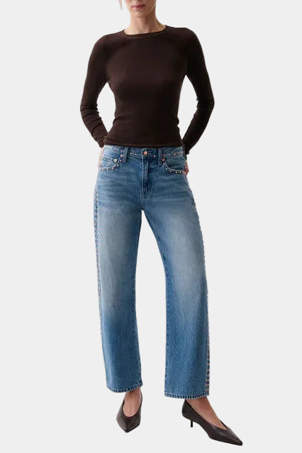 Pistola Lexi Mid Rise Bowed Straight Jeans in Star Studded