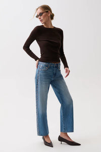 Pistola Lexi Mid Rise Bowed Straight Jeans in Star Studded