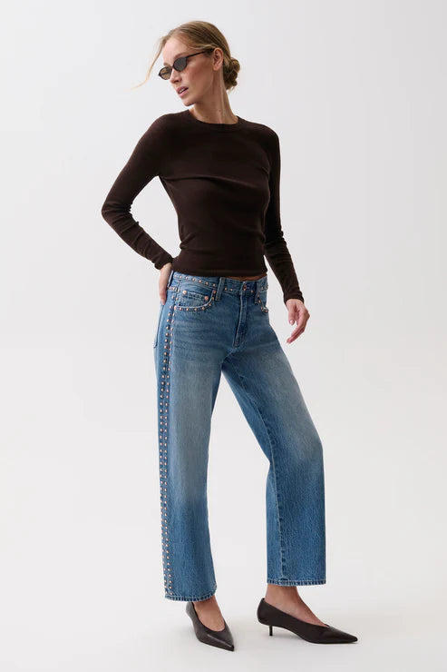Pistola Lexi Mid Rise Bowed Straight Jeans in Star Studded