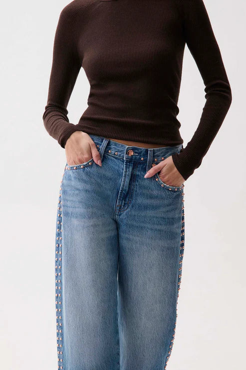 Pistola Lexi Mid Rise Bowed Straight Jeans in Star Studded