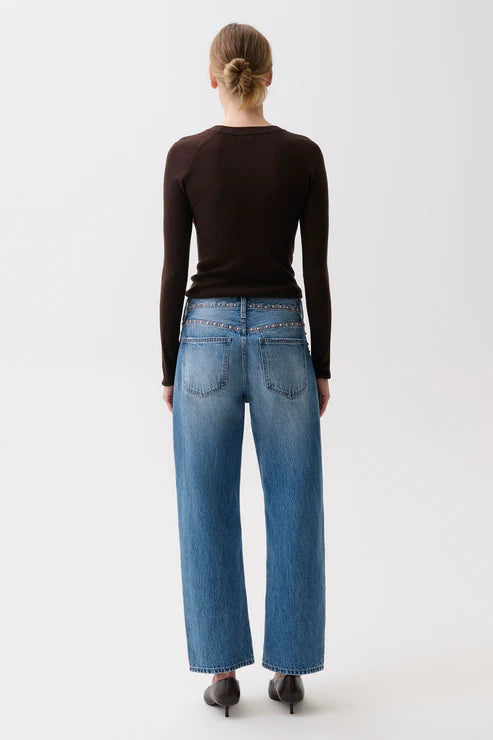 Pistola Lexi Mid Rise Bowed Straight Jeans in Star Studded