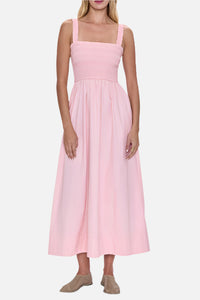 Pistola Genevieve Smocked Embroidered Midi Dress