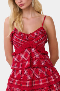 Love Shack Fancy Sormina Tartan Cotton Top in Cherry Jubilee