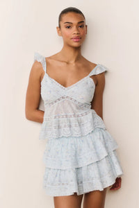 Love Shack Fancy Ruffle Mini Skirt in Snowdrop Blue