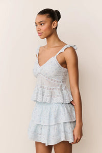 Love Shack Fancy Ruffle Mini Skirt in Snowdrop Blue