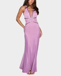 Runaway The Label Saffi Halter Deep Plunge Maxi Dress